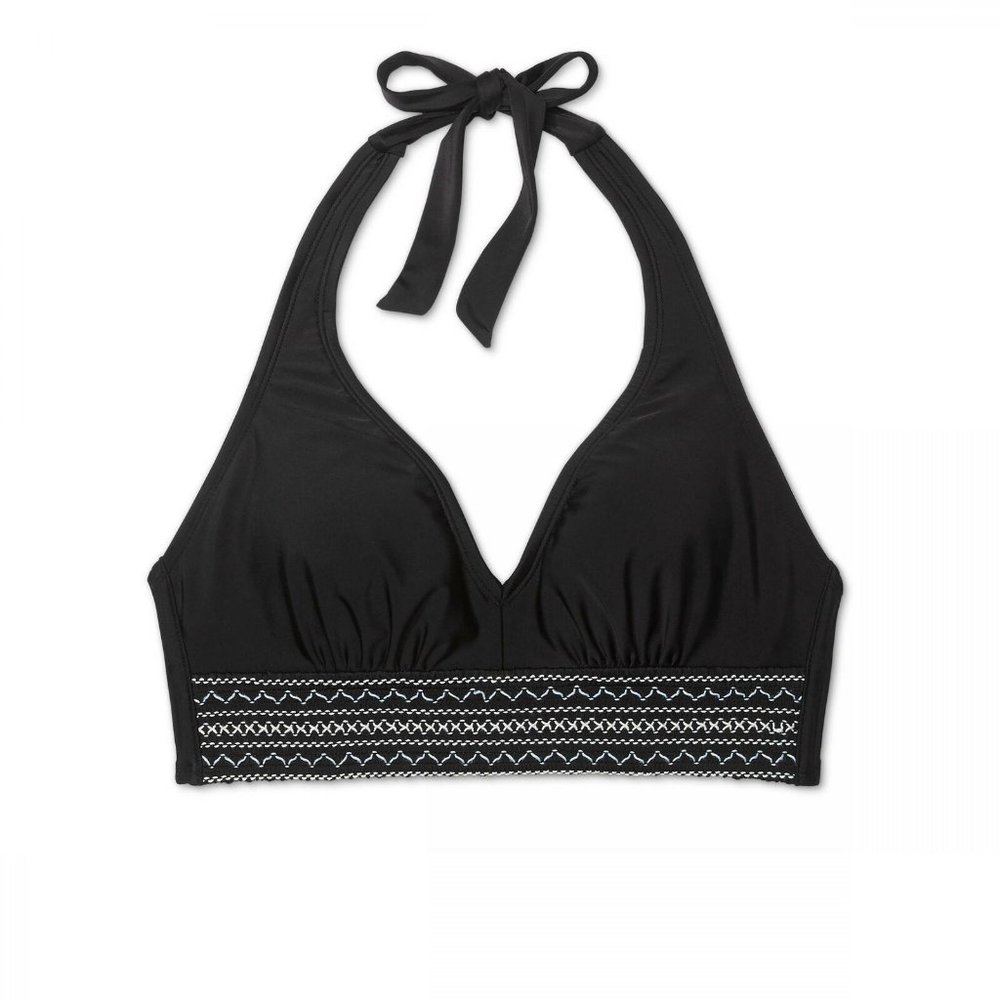 Kona Sol Women's Plus Size Smocked Halter Bikini Top Black 26W